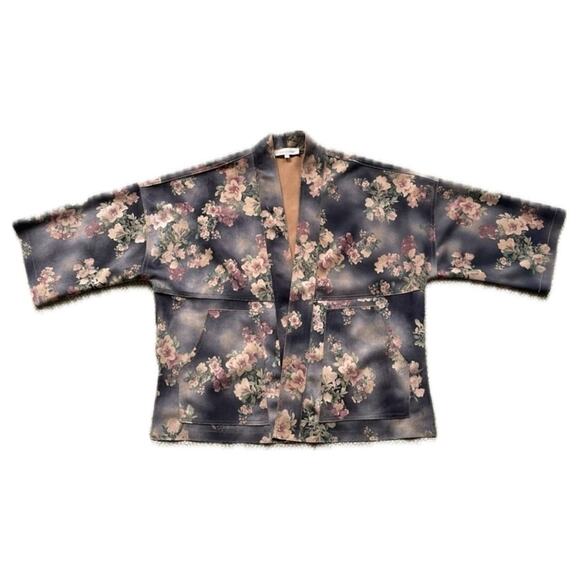 Solitaire | Anthropologie Jacket Faux Suede Open Front Kimono Floral Women's S - Picture 4 of 8